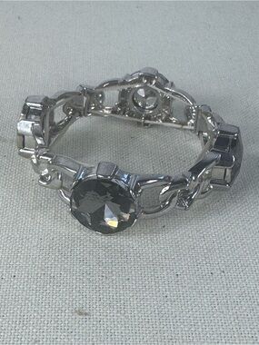 Silver Plated and Black Stretch Bracelet